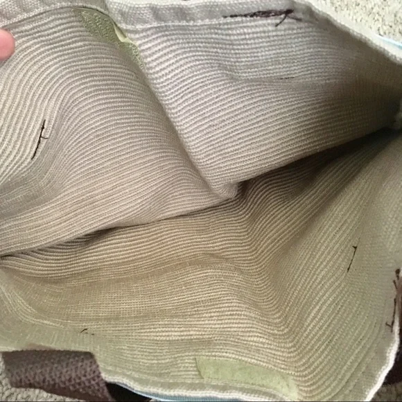 Handmade Small Tan Brown Aqua Ribbed Tote Bag - Picture 4 of 4